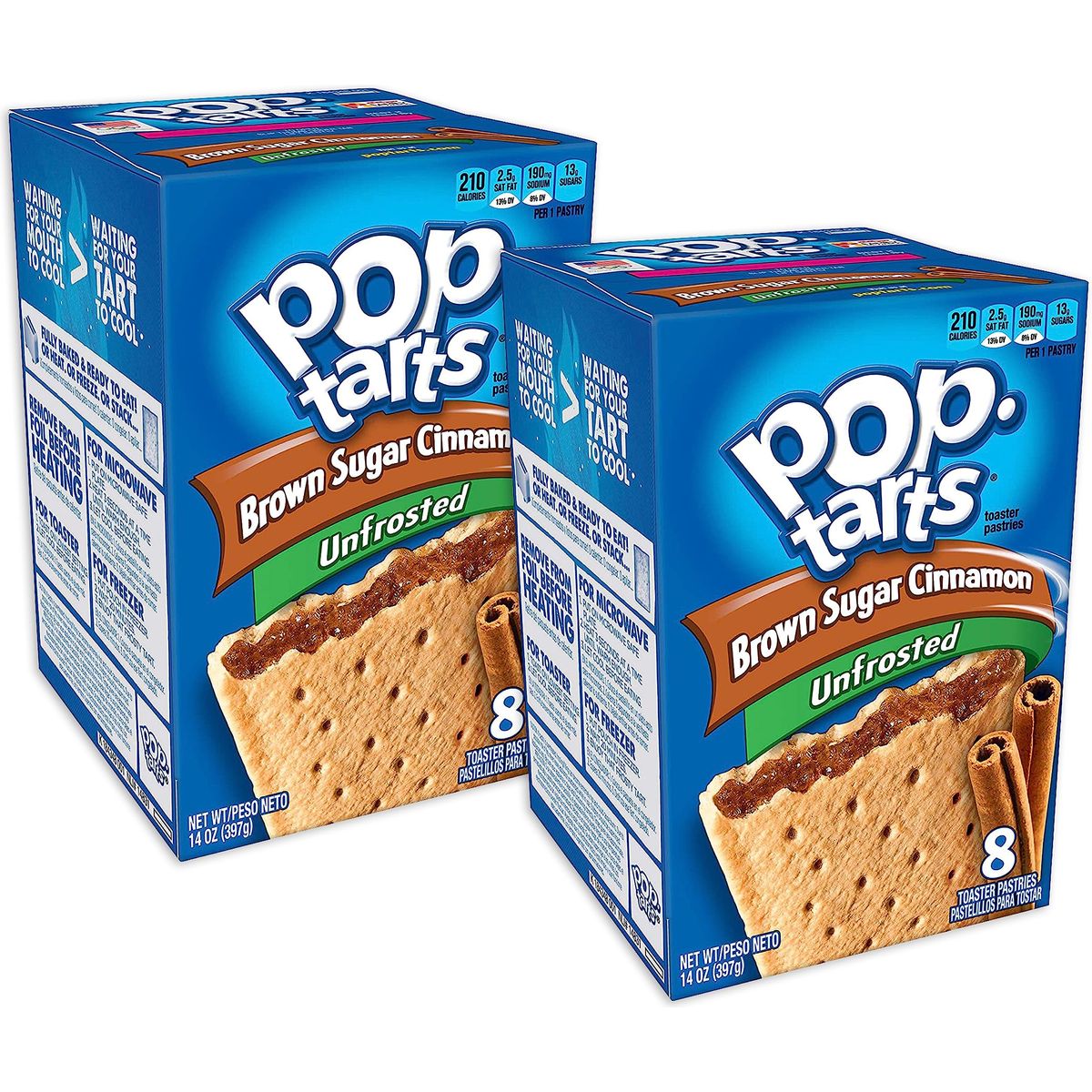 Pop Tarts Toaster Pastries Unfrosted Brown Sugar Cinnamon 8 ea Pack of 2