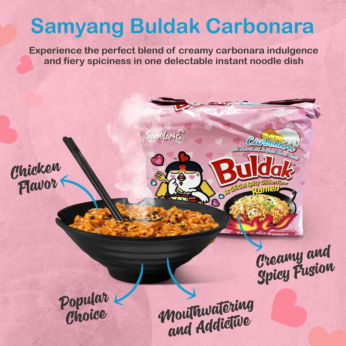 CraveRly Japanese 2 Ramen Bowls 2 pairs of Chopsticks and 15 Cheese Noodles Ramen Noodle Bowls for featuring Samyang Buldak Ramen Noodle Variety Pack includes Servings of Noodles of cheese flavor