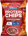 Atkins Chipotle BBQ Protein Chips, 4g Net Carbs, 13g Protein, Gluten Free, Low Glycemic, Keto Friendly, 12 Count