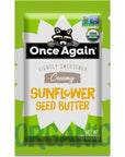 Once Again Organic Creamy Sunflower Butter - 1.15oz Squeeze Packs, 10 Count - Lightly Salted & Sweetened - Peanut Free, USDA Organic, Gluten Free Certified, Vegan, Kosher