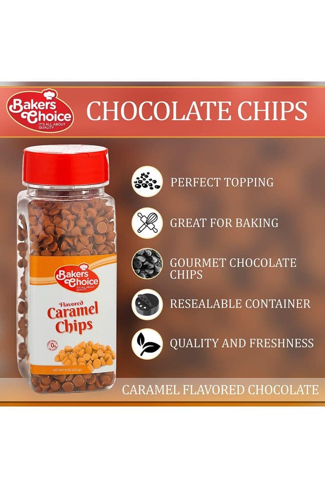 Caramel Flavored Chocolate Chips , Non Dairy, Kosher - 9 oz. - Baker&#39;s Choice