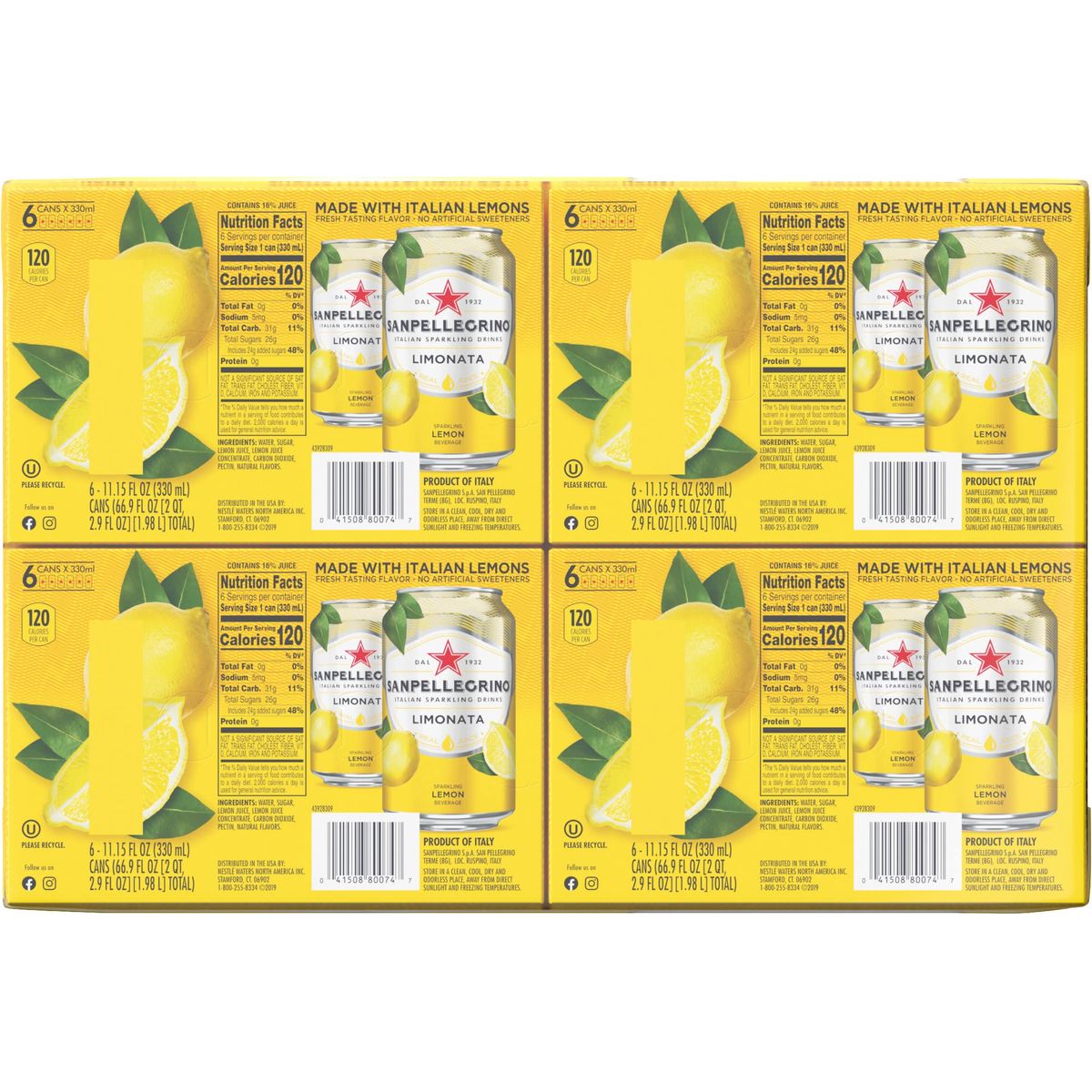 Sanpellegrino Italian Sparkling Drink Limonata Sparkling Lemon Beverage 24 Pack of 1115 Fl Oz Cans