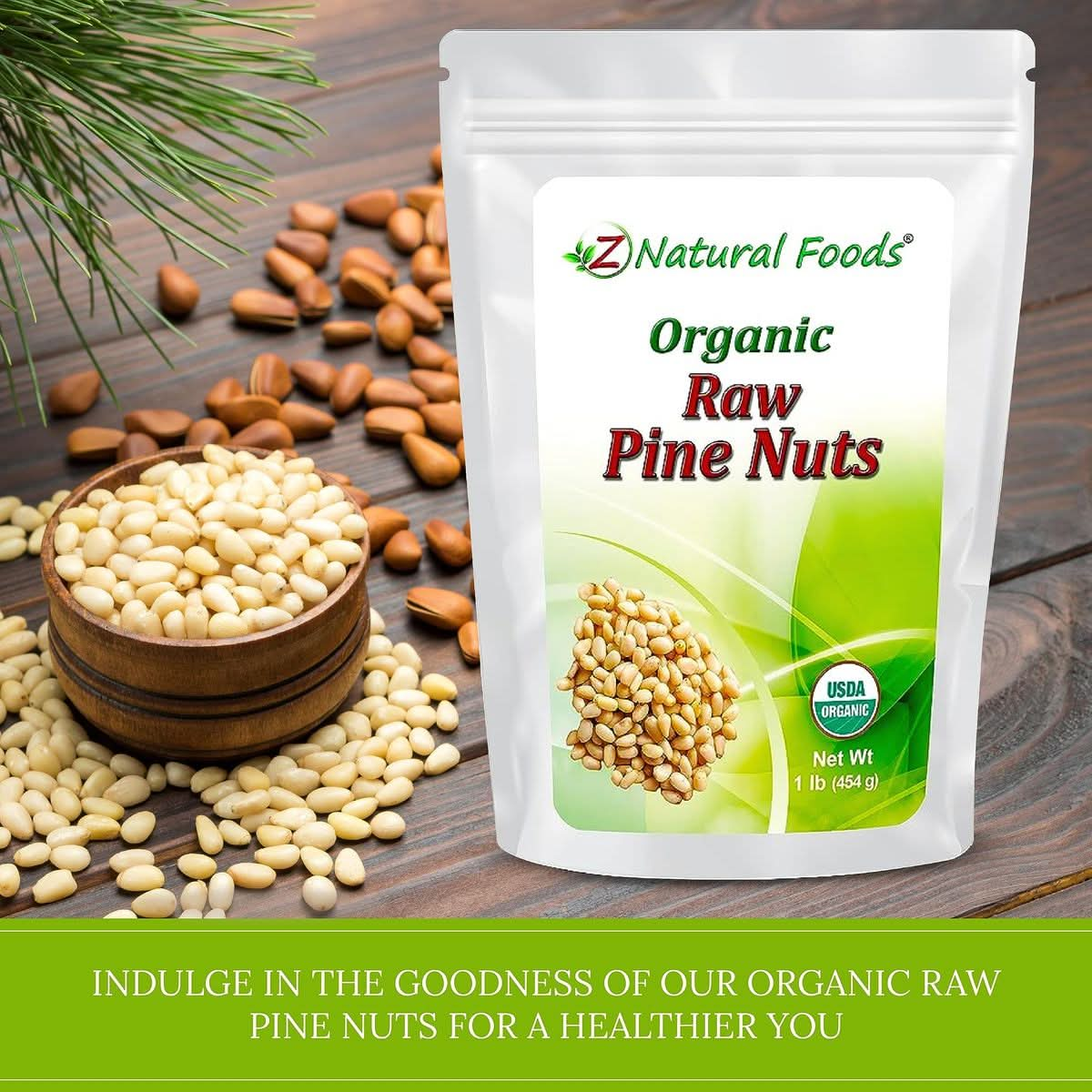 Z Natural Foods Raw Organic Pine Nuts All Natural 100 Pure Vegan NonGMO Kosher GlutenFree Snacks KetoFriendly Snacks 1 lb