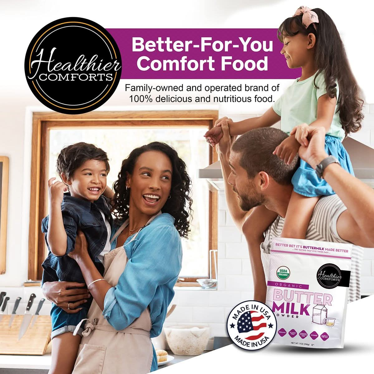 Healthier Comforts Organic Buttermilk Powder  USDA Certified Organic Powdered Buttermilk Kosher Gluten Free NonGMO  Dry Buttermilk Powder for Baking Supplies Biscuits  Gravy Mini Pancakes 7oz