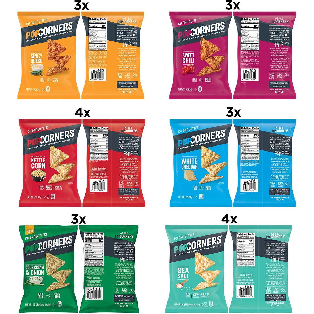 PopCorners Popped Corn Snacks, 6 Flavor Variety Pack, 1oz Bags (20 Pack)