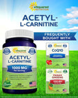 aSquared Nutrition Acetyl L-Carnitine 1000mg Max Strength - 200 Veggie Capsules - High Dosage Acetyl L Carnitine HCL (ALCAR) Supplement Pills to Support Pure Energy, Brain Function & Fatty Acid