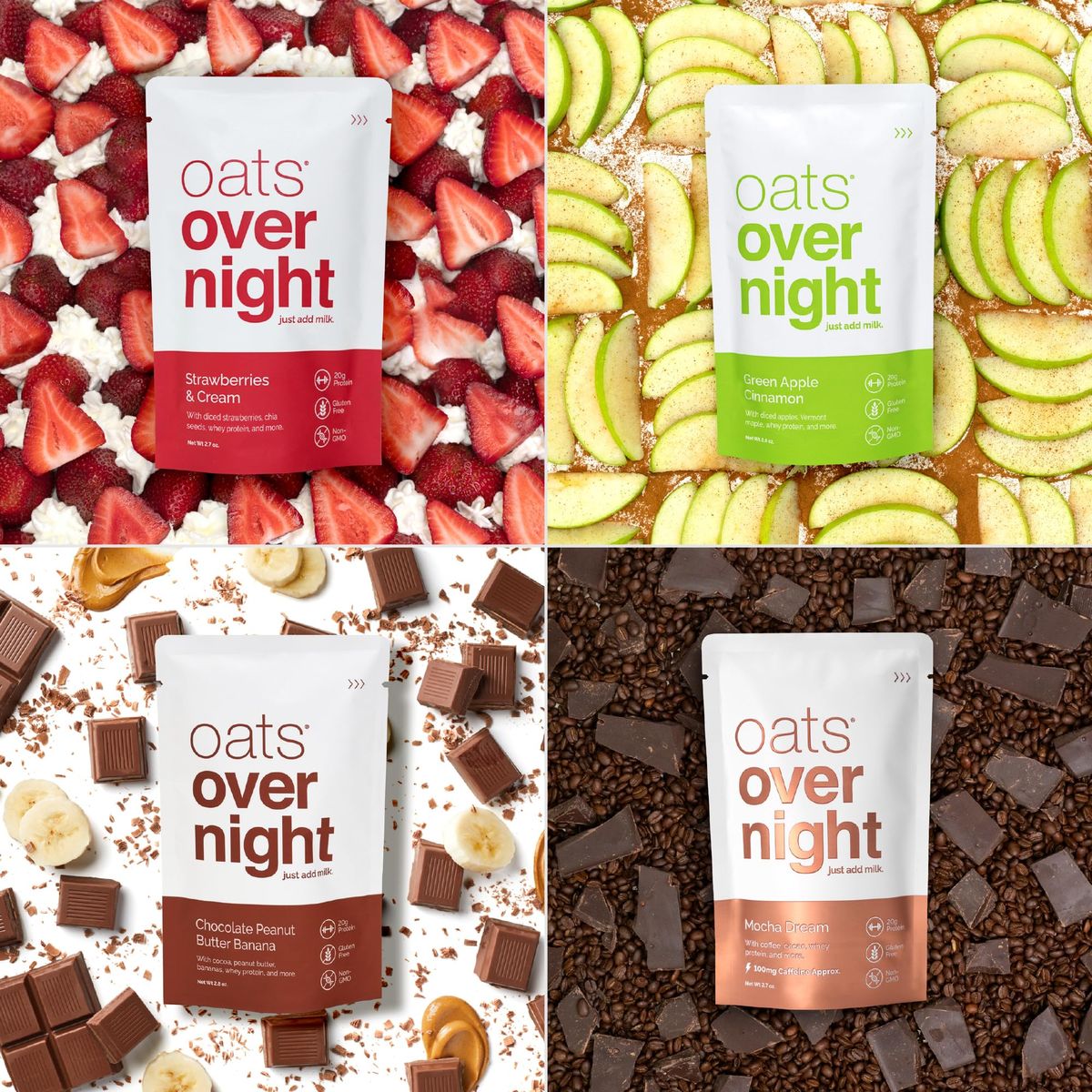 Oats Overnight Classic Variety Pack High Protein High Fiber Breakfast Shake  Gluten Free Non GMO Oatmeal Strawberries  Cream Green Apple Cinnamon  More 8 Pack  BlenderBottle