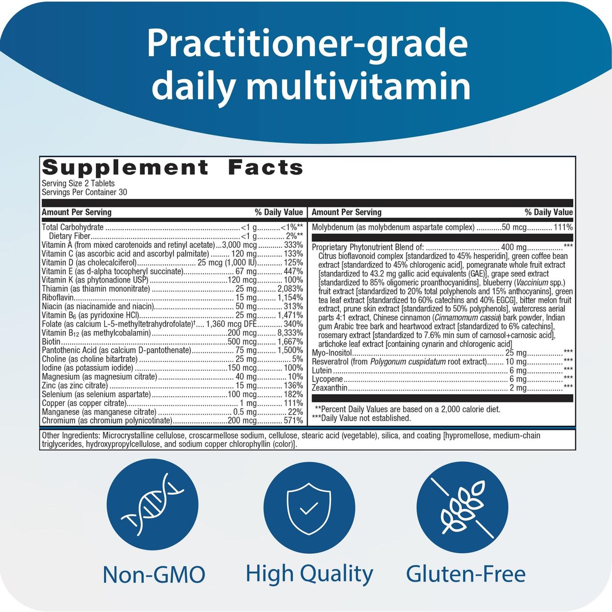 Metagenics PhytoMulti Without Iron - Daily Multivitamin Supplement with Phytonutrients, Vitamins and Minerals for Multidimensional Health Support - 120 Tablets, 60 Day Supply