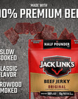 Jack Link's Beef Jerky, Original, 1/2 Pounder Bag - Flavorful Meat Snack, 10g of Protein and 80 Calories, Made with Premium Beef - 96% Fat Free, No Added MSG** or Nitrates/Nitrites, 8oz