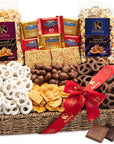 KREMERY Creamy Chocolate Cravings  Chocolate Covered Pretzels  Caramel Popcorn Gift Basket in Seagrass Tray  Ribbon Large 35 LB Appreciation Birthday Sweet Treats  Kosher Dairy