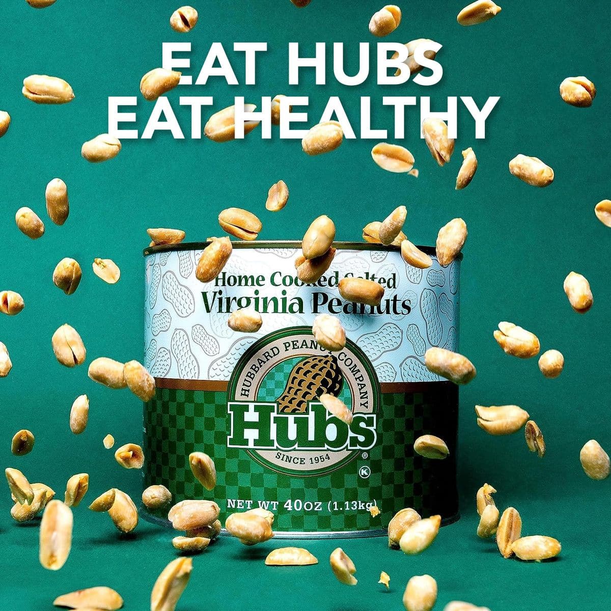 Hubs Peanuts Premium Salted Virginia Nuts  Irresistible Crunch  Flavored Nuts  NonGMO Gluten Free  XXL Peanuts from Top 1 Crop  Reusable Tin  Perfect Snack for Any Occasion  2 x 40oz Cans