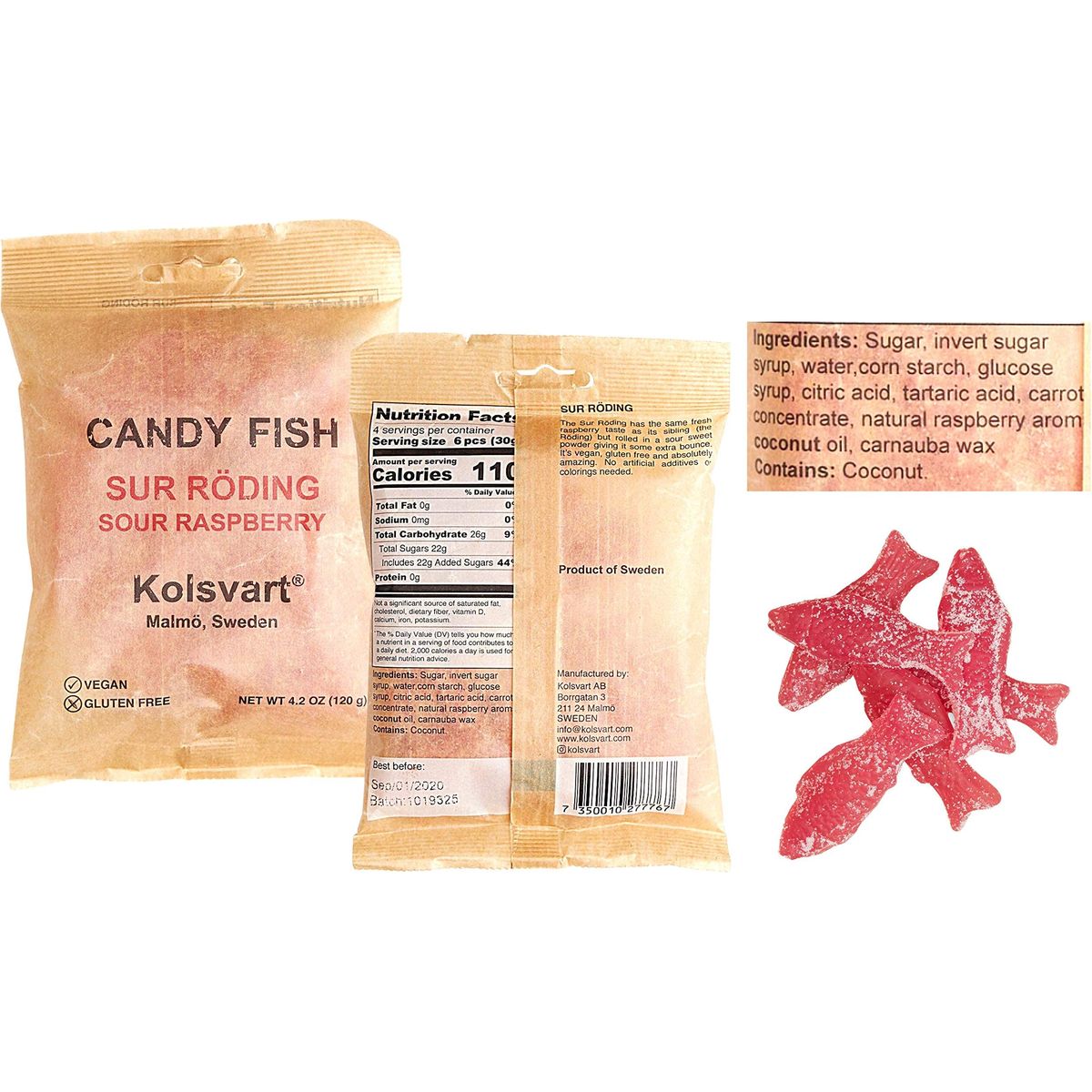 Kolsvart Swedish Candy Variety Pack 42 Ounces  Raspberry Blackcurrant  Raspberry Sour Blueberry Sour Raspberry Elderflower Pack of 5 with Snack Bag Clip by Intfeast