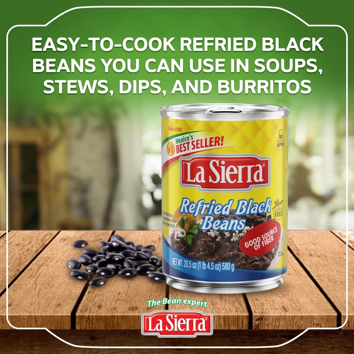 La Sierra Refried Black Beans Canned Vegetarian Refried Beans 205 oz Pack of 12