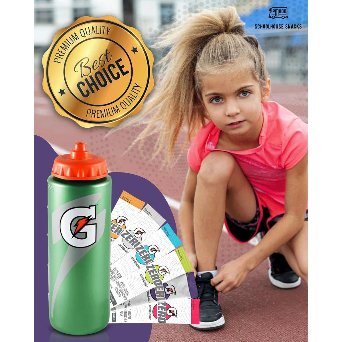 Gatorade Water Bottle with 6 Convenient Gatorade Zero Powder Packets for Hydration on the Go bundle by Schoolhouse Snacks