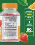 Lifeable Vitamin D3 + K2 - Great Tasting Natural Flavor Gummy Supplement Vitamins - Gluten Free Vegetarian and Non-GMO Chewable - for Strong and Healthy Bones - 60 Gummies (Kids)