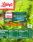 Libbys Diced Carrots  Appealingly Tender  Faintly Sweet  Earthy Flavor  Vibrant Orange Slices  Farm Fresh Goodness  No Preservatives  Six 4pack sleeves of 40 oz cups 24 cups total