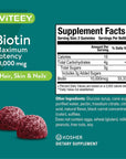 Biotin Gummies 10,000mcg - Highest Potency Vitamin B7 & H for Healthy Hair Growth, Skin & Nails - Dietary Supplement, Vegan, Pectin Gummy - for Adults Teens & Kids -Raspberry Flavor [60 Count-1 Pack]