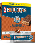 CLIF Builders - Chocolate Peanut Butter Flavor - Protein Bars - Gluten-Free - Non-GMO - Low Glycemic - 20g Protein - 2.4 oz. (12 Pack)