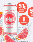 Hiball Energy Seltzer Water Caffeinated Sparkling Water Made with Vitamin B12 and Vitamin B6 Sugar Free 8 pack of 16 Fl Oz Grapefruit