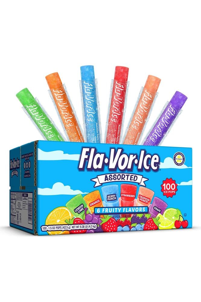 Fla-Vor-Ice Popsicle Variety Pack of 1.5 Oz Freezer Bars, Assorted Flavors, 100 Count