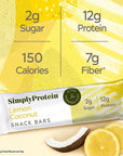 Simply Protein Lemon Coconut Protein Bars, Vegan Protein Bars Low Sugar High Protein, Gluten Free, 12 Pack