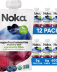 Noka Superfood Fruit Smoothie Pouches Blueberry Beet Healthy Snacks with Flax Seed Plant Protein and Prebiotic Fiber Vegan and Gluten Free Snacks Organic Squeeze Pouch 422 oz 12 Count