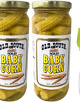 Old South Pickled Baby Corn 16 fl oz 2 Pack Bundle with PrimeTime Direct Silicone Basting Brush in a PTD Sealed Bag