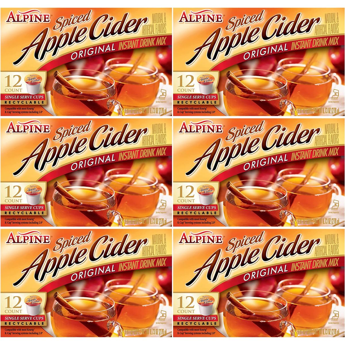 Alpine Original Spiced Apple Cider Instant Drink Mix Single Serve KCups 12 CT Pack of 6