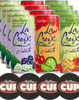 LaCroix Sparkling Water Variety Múre Pepino Blackberry Cucumber Cerise Limón Cherry Lime Piña Fraise Pineapple Strawberry 12 fl oz Cans Pack of 12 with By The Cup Coasters