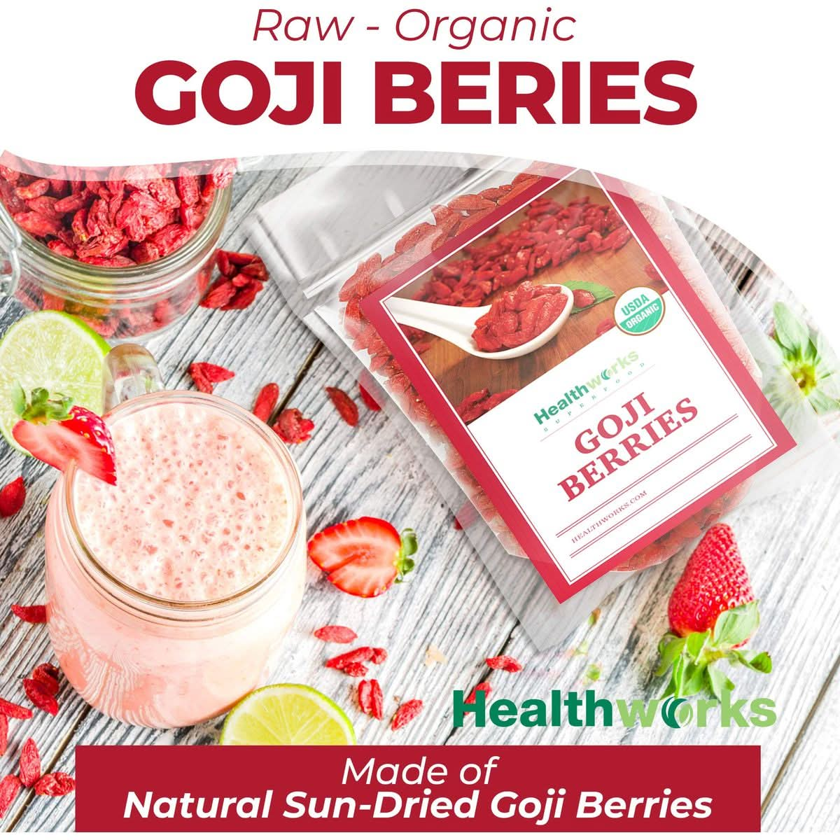 Healthworks Raw Goji Berries 16 Ounces  1 Pound  Certified Organic  SunDried  Keto Vegan  NonGMO  Baking Teas  Smoothies  Antioxidant Superfood