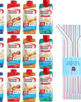 Premier Protein Shake Variety Pack 4 Flavors Vanilla  Strawberries and Cream Caramel and Cake Batter Delight 11 fl oz 12 ct Set with a Sophley Individually Wrapped Red and White Flex Straws Jumbo 24 ct