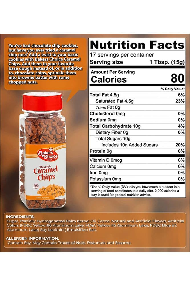 Caramel Flavored Chocolate Chips , Non Dairy, Kosher - 9 oz. - Baker&#39;s Choice