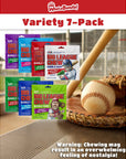 Big League Chew Bubble Gum Variety Pack  All 7 Big League Chew Flavors  7 Individual 212oz Packets  Fun Baseball Snacks For Parties Teams and Kids  With WhataBundle Foam Baseball