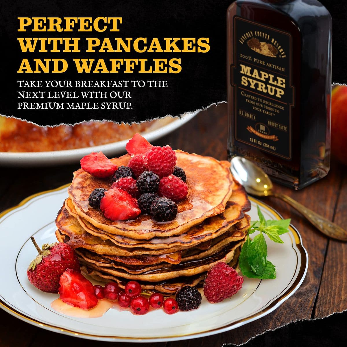 Pure Maple Syrup 12 Oz Glass Bottle Grade A Dark Robust Bold Flavor known as Grade B Artisan Maple Syrup Gift USA Made Breakfast Syrups  Toppings by Lincoln County Reserve