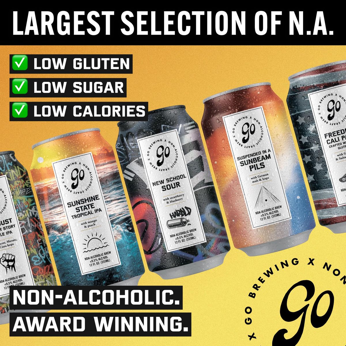 Go Brewing 12 Mixed Pack NonAlcoholic Craft Beer Classic Ingredients Featuring Multiple Flavors Assorted Varieties LowCalorie Alternative Beverage Choices  12 Fl Oz Cans