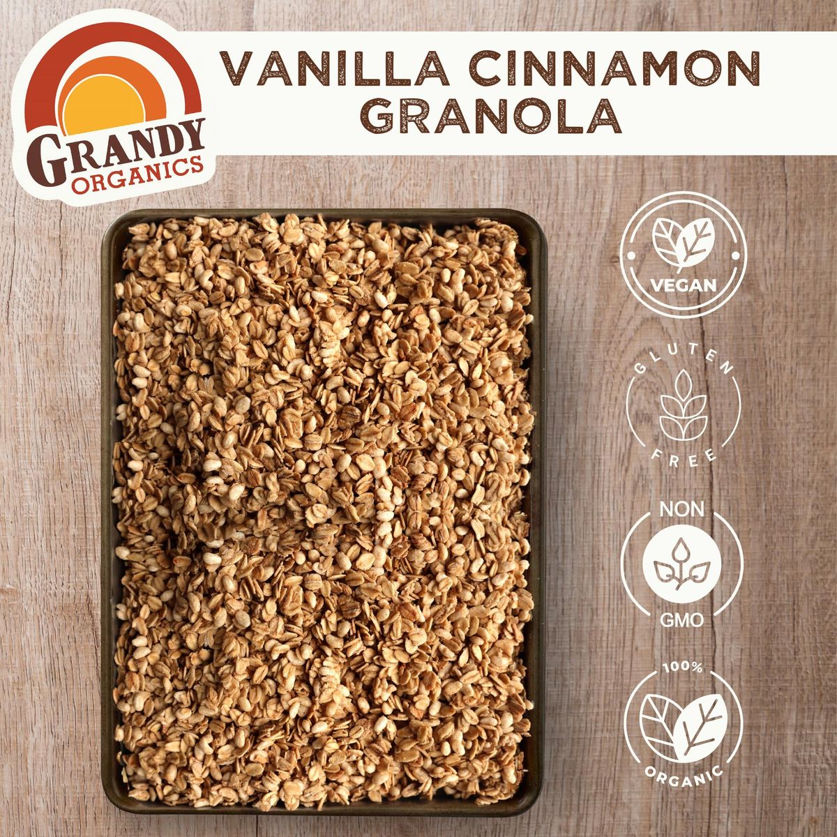 Grandy Organics Vanilla Cinnamon Granola 10 Pound Bulk Bag Certified Organic Gluten Free NonGMO Kosher Plant Based Protein Granola