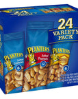 PLANTERS Variety Packs Salted Cashews Salted Peanuts  Honey Roasted Peanuts 24 Packs  Individual Bags of OntheGo Nut Snacks  No Cholesterol or Trans Fats  Source of Fiber and Healthy Fats