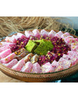 Cerez Pazari Turkish Delight with Mix of 4 Flavours and Pistachio Hazelnut and Walnut Assorted Gourmet Lokum Loukoumi in Elegant Tin Gift Box 11 lbs   Sweet Traditional Soft Candy Dessert 25Pcs