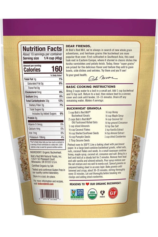 Bob&#39;s Red Mill Organic Gluten Free Buckwheat Groats, 16-ounce (Pack of 4)