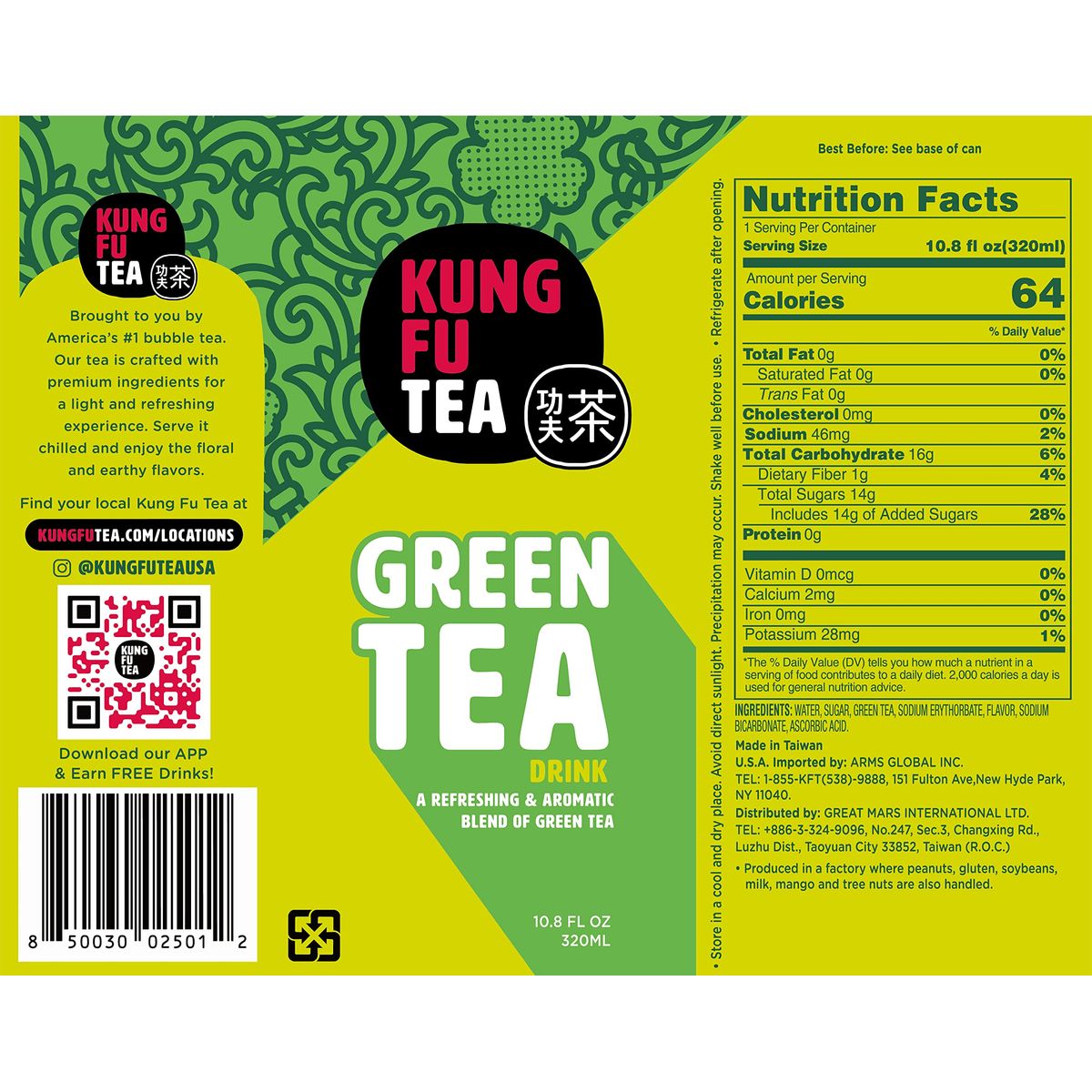 Kung Fu Tea Canned Green Tea  Lightly Sweetened Green Tea in a Can Ready to Drink  All Natural Premium Iced Tea  108 oz Cans Pack of 6