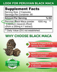 aSquared Nutrition Black Maca Root - 180 Capsules - Max Strength 1000mg Per Serving - Gelatinized Maca Root Extract Supplement from Peru - Natural Pills to Support Health & Pure Energy - Non-GMO