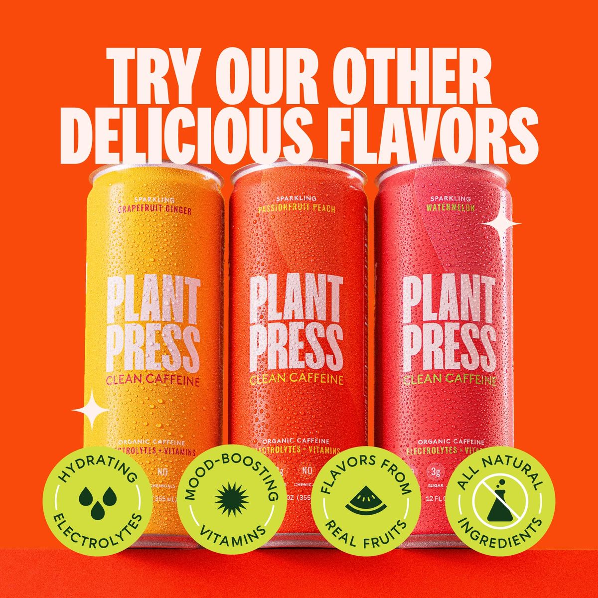 Plant Press  Passionfruit Peach Organic Clean Caffeine Energy Drink  Coffee Alternative Full Range of Vitamins Electrolytes No Sugar Alcohols No Preservatives 12 Fl Oz 12 Pk