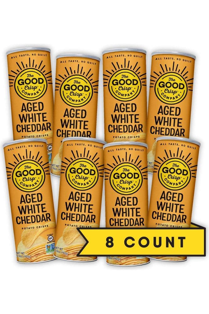 The Good Crisp Company, Aged White Cheddar, Gluten Free Potato Chips (5.6 Ounce Canisters, Pack of 8), Non-GMO, Allergen Friendly, Potato Chip Snack Pack, Gluten Free Snacks