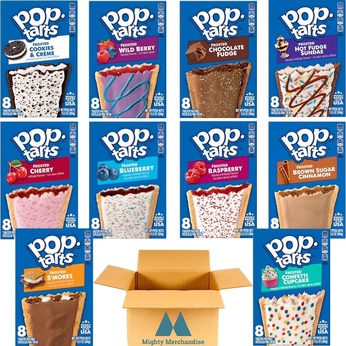 Pop Tarts Frosted Toaster Pastries Ultimate Variety Pack  10 Pack  8 Pastries Per Box 80 Total  In Mighty Merchandise box