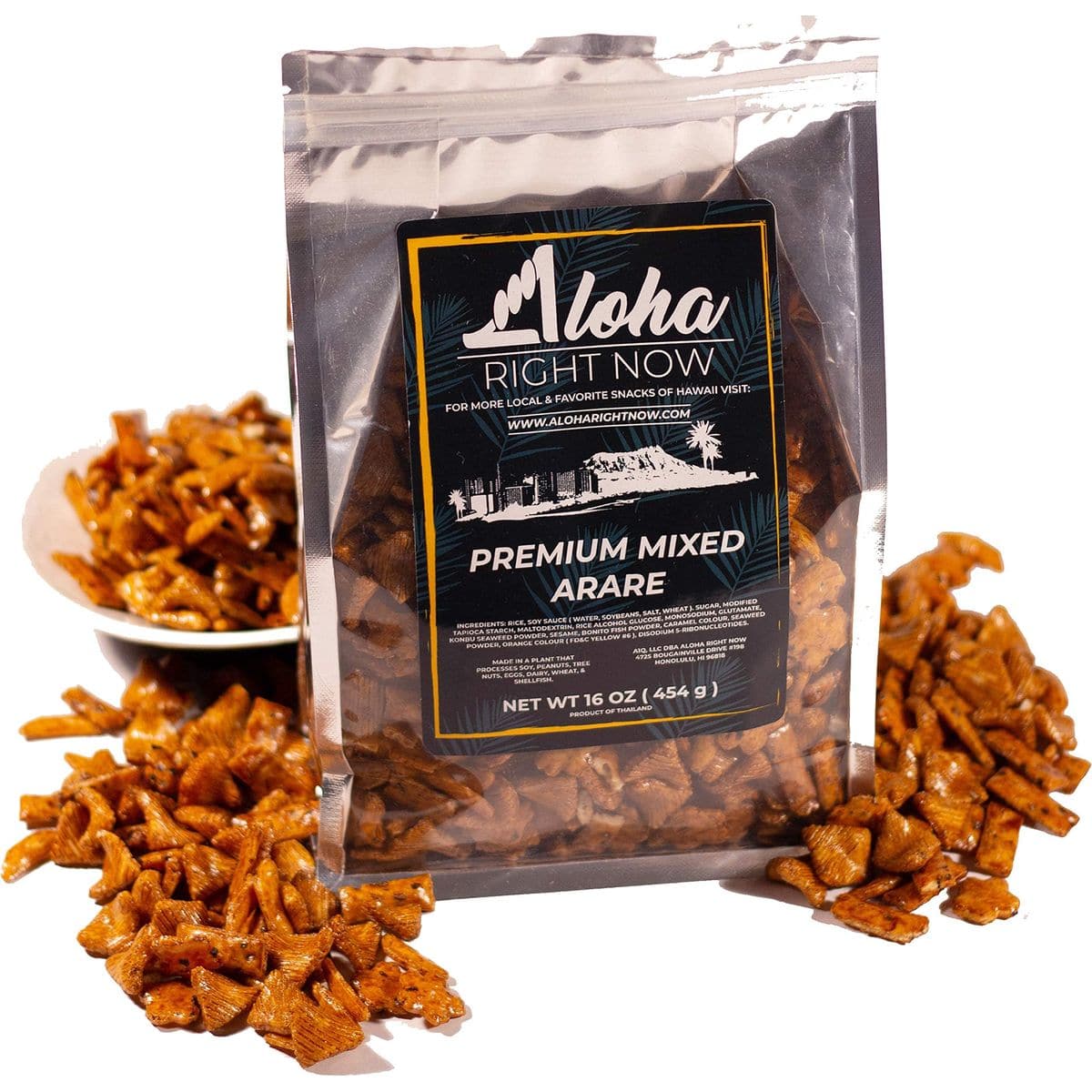 Aloha Right Now Premium Mixed Arare Rice Crackers Mochi Crunch Japanese Hawaiian Style Asian Snack Mix 1LB 16oz