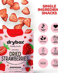 Drybox Dried Strawberries No Sugar Added, 5 PORTION SNACK PACKS Sliced Strawberry Chips Dehydrated Fruit Snack, All Natural non-GMO Unsweetened Gluten Free, 0.5 oz per pack, 5 Packs