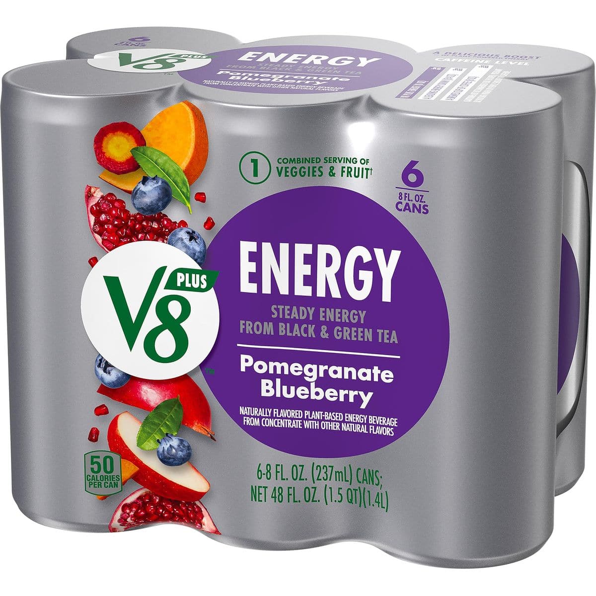 V8 Energy Pomegranate Blueberry Juice Energy Drink 8 fl oz Can 6 Pack