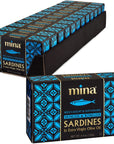 Mina Sardines Skinless  Boneless Sardines in Extra Virgin Olive Oil 44 Ounce Wild Caught Sardines Responsibly Sourced Packed By Hand Low Sodium High in Protein Sardines in Olive Oil 12 Pack