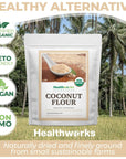 Healthworks Coconut Flour Unrefined Raw Organic (64 Ounces / 4 Pounds) | Certified Organic | Keto, Vegan & Non- GMO | Protein Based Whole Foods | Pancakes, Waffles, Bread & Other Baked Goods