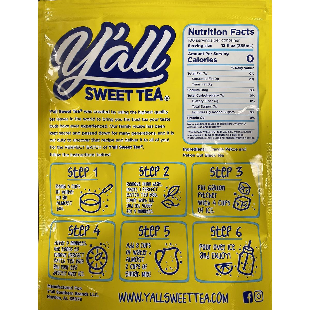 Yall Sweet Tea  Pack of 10 Perfect Batch Tea Bags  One Gallon Size Caffeinated